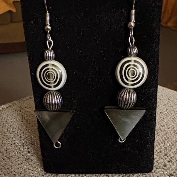 Hand Crafted Jewelry - Hand Crafted Black and Silver Geometric Earrings